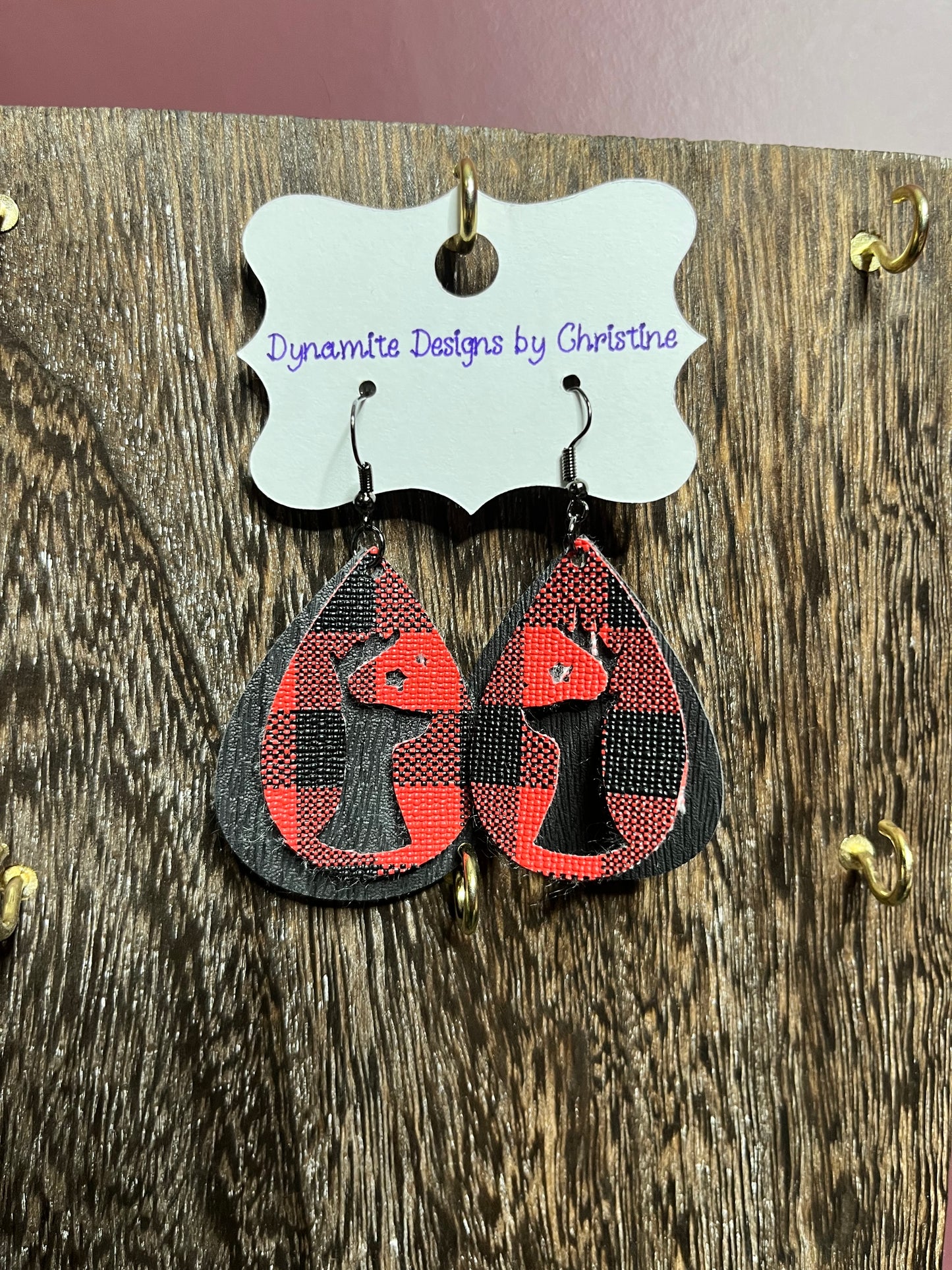 Buffalo plaid reindeer earrings