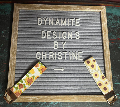 Sunflowers with white background Faux Leather Keyfob