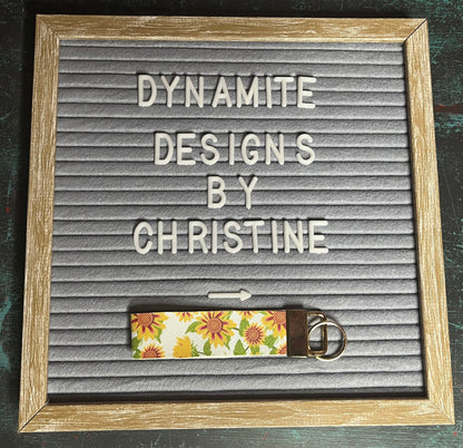 Sunflowers with white background Faux Leather Keyfob